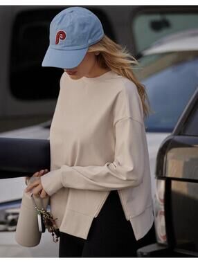 Varley cream Horton side zip midweight pullover sz M beige oatmeal